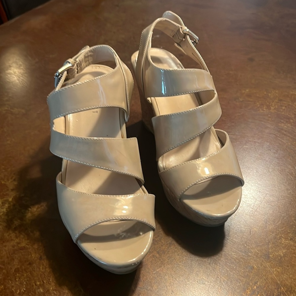 Tan leather wedge sandal